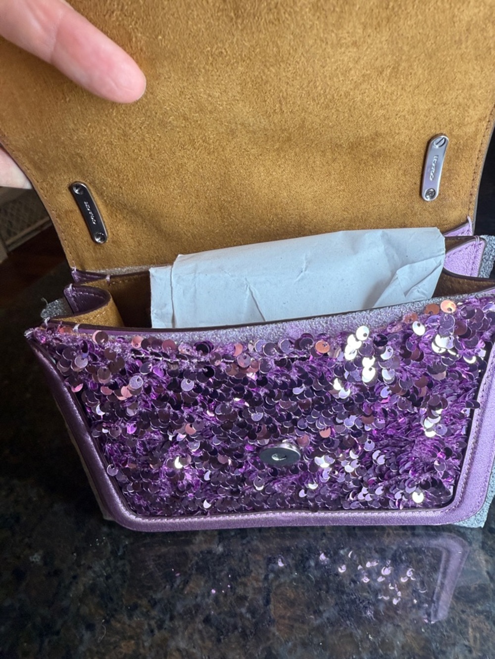 Coach Morgan Lilac Sequin Crossbody Bag with Metallic Trim - Picture 12 of 16